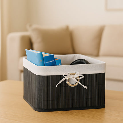 Bamboo Storage Baskets Set, Square, Fabric Lined