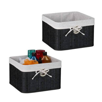 Bamboo Storage Baskets Set, Square, Fabric Lined