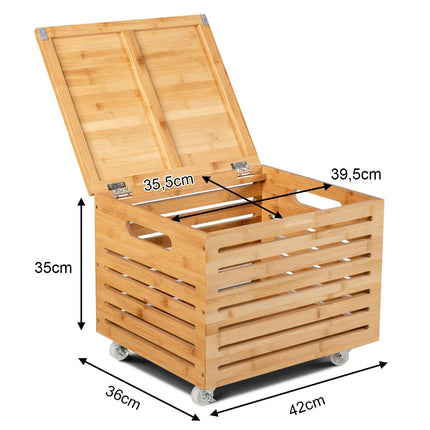 Bamboo Storage Box with Lid and Wheels, Natural