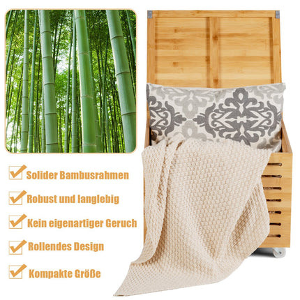 Bamboo Storage Box with Lid and Wheels, Natural