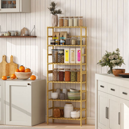 Bamboo Storage Shelf, 6 Adjustable Levels, Freestanding