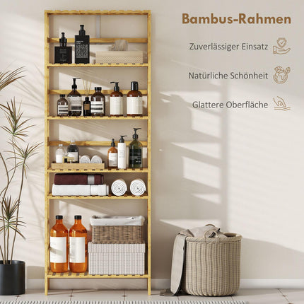 Bamboo Storage Shelf, 6 Adjustable Levels, Freestanding