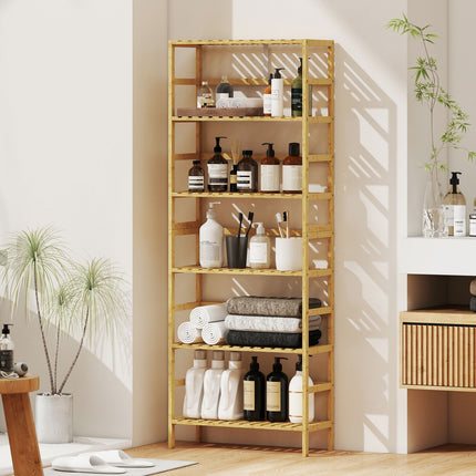 Bamboo Storage Shelf, 6 Adjustable Levels, Freestanding