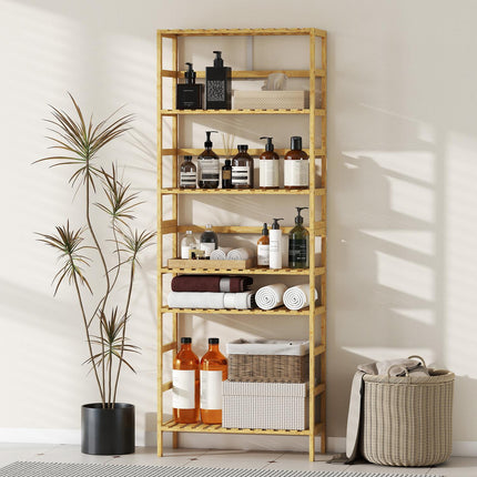 Bamboo Storage Shelf, 6 Adjustable Levels, Freestanding