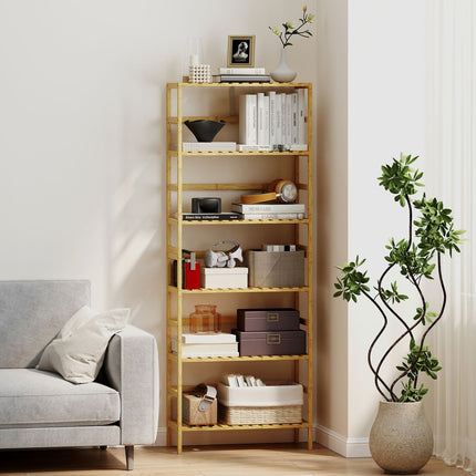 Bamboo Storage Shelf, 6 Adjustable Levels, Freestanding