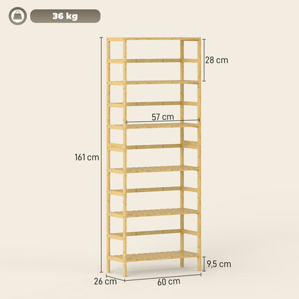 Bamboo Storage Shelf, 6 Adjustable Levels, Freestanding