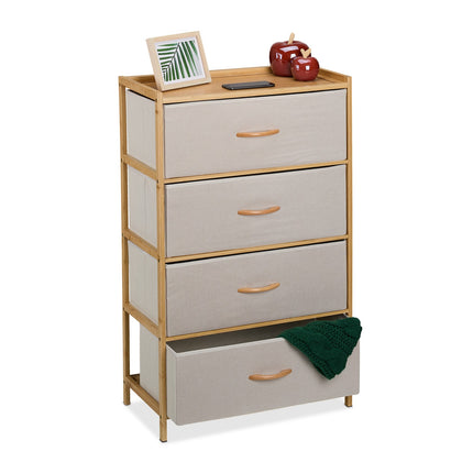 Bamboo Storage Unit with 4 Fabric Drawers