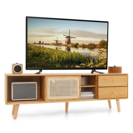 Bambus TV-Ständer für Fernseher bis 65" TV-Konsole im Mid-Century Modern Stil 140 x 31 x 45,5 cm Natur