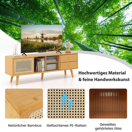 Bambus TV-Ständer für Fernseher bis 65" TV-Konsole im Mid-Century Modern Stil 140 x 31 x 45,5 cm Natur