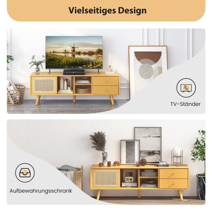 Bambus TV-Ständer für Fernseher bis 65" TV-Konsole im Mid-Century Modern Stil 140 x 31 x 45,5 cm Natur