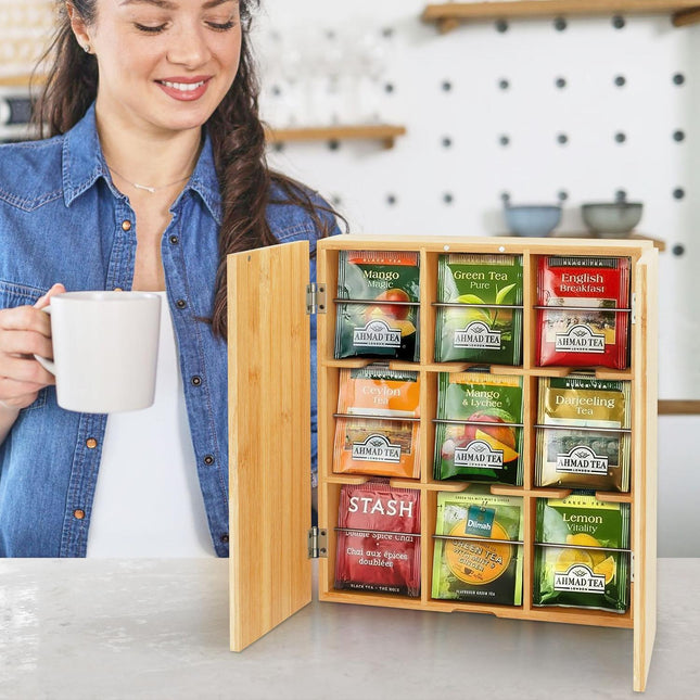Bambus-Teebox, 9 Fächer – Wandmontierbarer Organizer