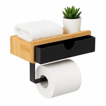 Bambus Toilettenpapierhalter mit Ablage – Wandmontage