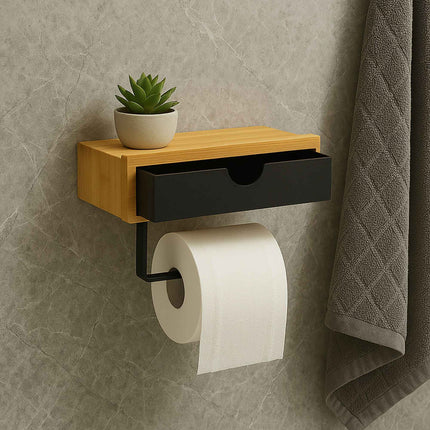 Bambus Toilettenpapierhalter mit Ablage – Wandmontage