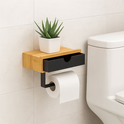Bambus Toilettenpapierhalter mit Ablage – Wandmontage