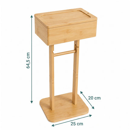 Bamboo Toilet Roll Holder with Storage Shelf and Smartphone Stand