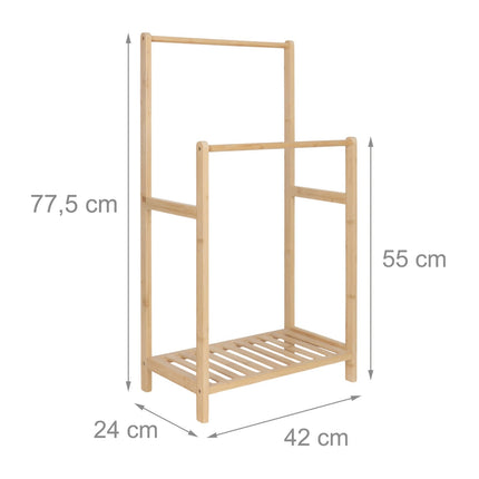 Bamboo Towel Rack with 2 Bars and Shelf