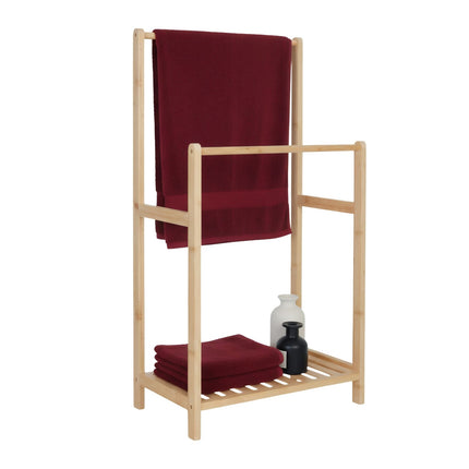 Bamboo Towel Rack with 2 Bars and Shelf