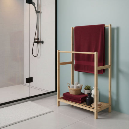 Bamboo Towel Rack with 2 Bars and Shelf