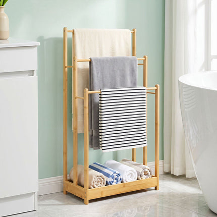 Bamboo Towel Rack with Storage Shelf, 3-Tier, Natural Finish
