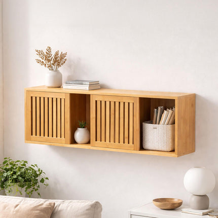 Bamboo Wall Cabinet with Sliding Doors – Natural Finish