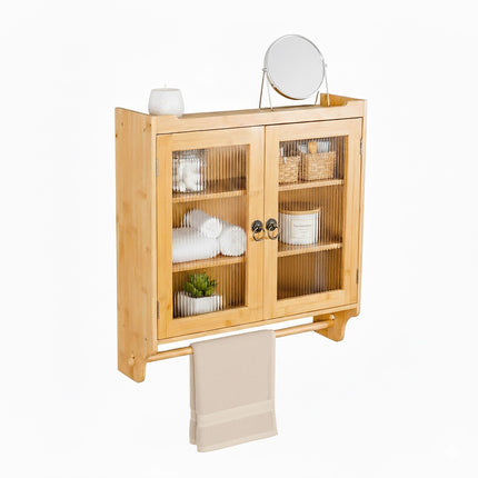 Bamboo Wall Cabinet with Towel Rack and Shelf