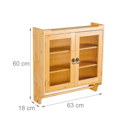 Bamboo Wall Cabinet with Towel Rack and Shelf