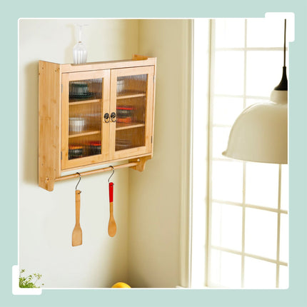 Bamboo Wall Cabinet with Towel Rack and Shelf