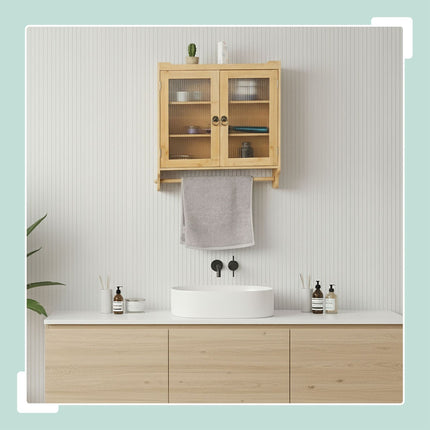 Bamboo Wall Cabinet with Towel Rack and Shelf