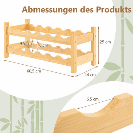 Bamboo Wine Rack for 12 Bottles, 2-Tier Holder