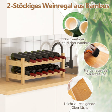 Bamboo Wine Rack for 12 Bottles, 2-Tier Holder
