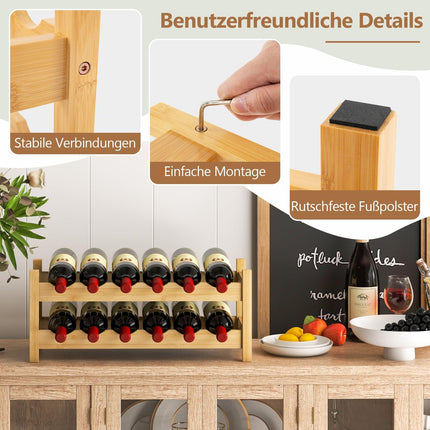 Bamboo Wine Rack for 12 Bottles, 2-Tier Holder