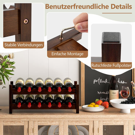 Bamboo Wine Rack for 12 Bottles, 2-Tier Holder