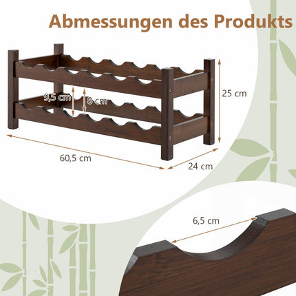 Bamboo Wine Rack for 12 Bottles, 2-Tier Holder