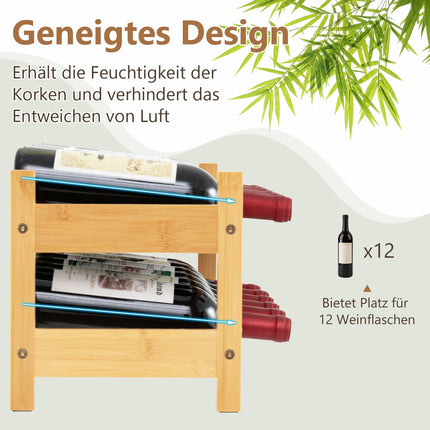 Bamboo Wine Rack for 12 Bottles, 2-Tier Holder