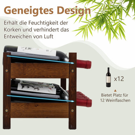 Bamboo Wine Rack for 12 Bottles, 2-Tier Holder