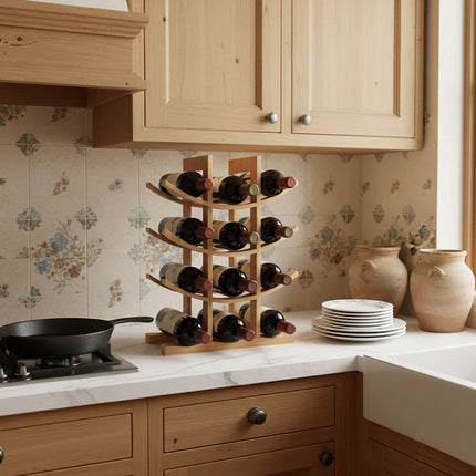 Bamboo Wine Rack for 12 Bottles, Curved Design