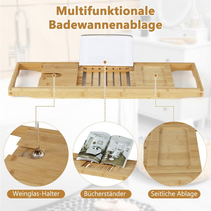 Bamboe badplanken uitschuifbaar badplankje met verstelbare boekenstandaard 70,5-105 x 22 x 4 cm naturel