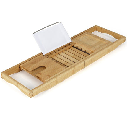 Bamboe badplanken uitschuifbaar badplankje met verstelbare boekenstandaard 70,5-105 x 22 x 4 cm naturel