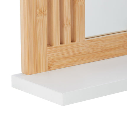 Miroir de salle de bain en bambou avec étagère