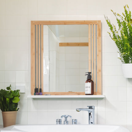 Miroir de salle de bain en bambou avec étagère