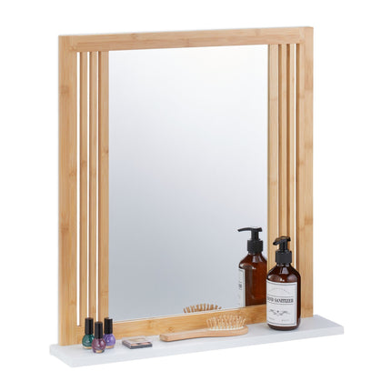Miroir de salle de bain en bambou avec étagère