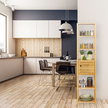 Bamboo bathroom shelf with 5 shelves