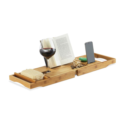 Bamboo bathroom shelf with bookend