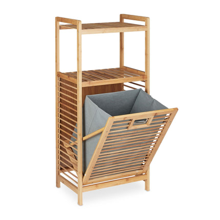 Étagère de salle de bain en bambou avec panier à linge