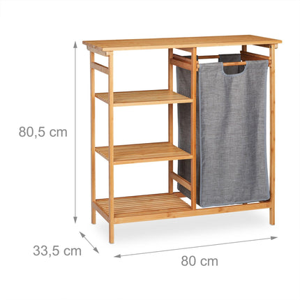 Étagère de salle de bain en bambou avec panier à linge