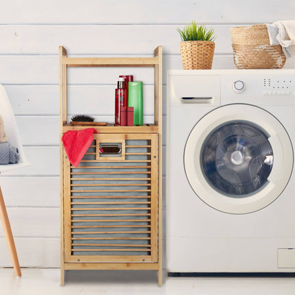 Étagère de salle de bain en bambou avec panier à linge