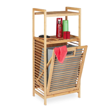 Étagère de salle de bain en bambou avec panier à linge