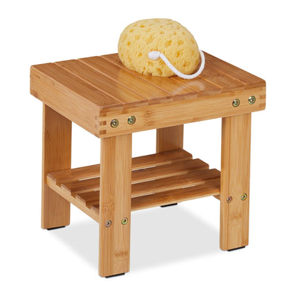 Tabouret de salle de bain en bambou avec étagère supplémentaire