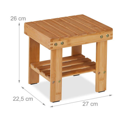 Tabouret de salle de bain en bambou avec étagère supplémentaire