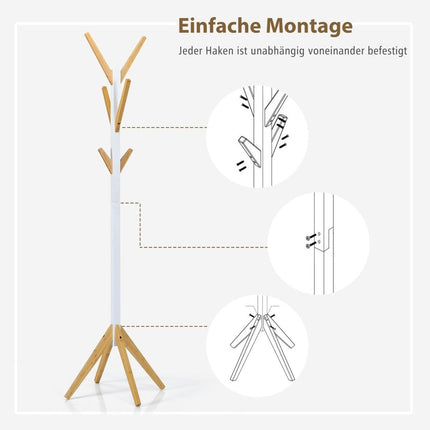 Bamboe kapstok met 6 haken kledingrek 55 x 55 x 179 cm naturel + wit